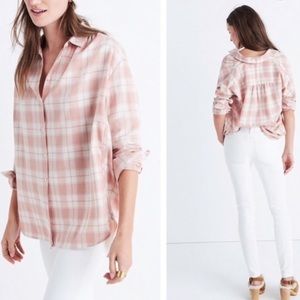Madewell Central Long Sleeve Pink Shirt in Danville Plaid
